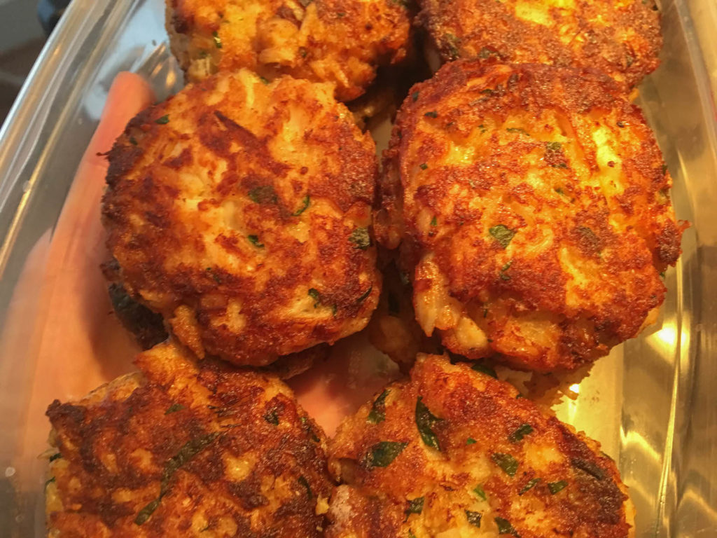 Crab cakes boxed