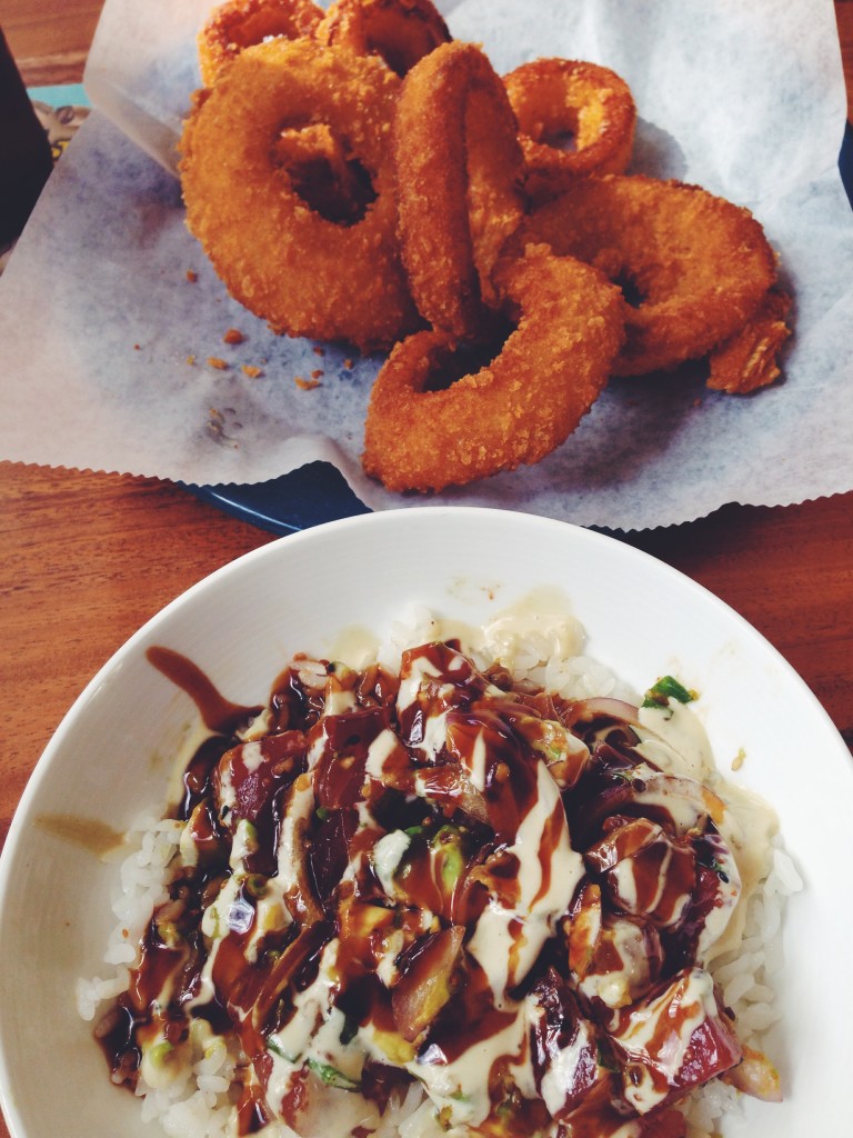 Poke and onion rings